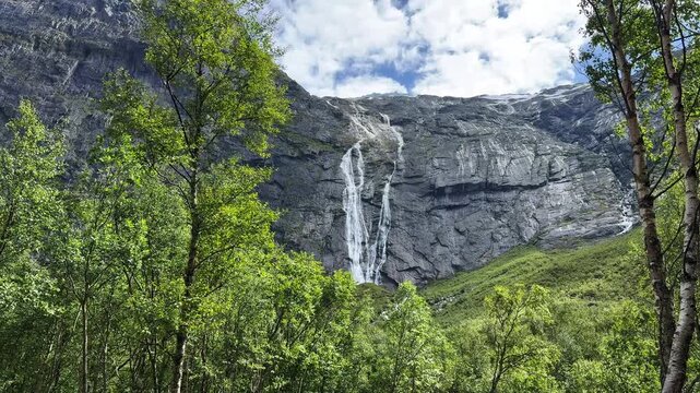 Forests among the mountains with waterfalls Norway