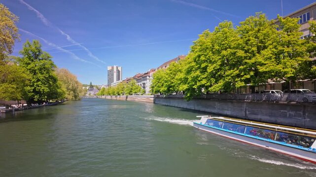 Public taxi boat boarding station on the Limmat River