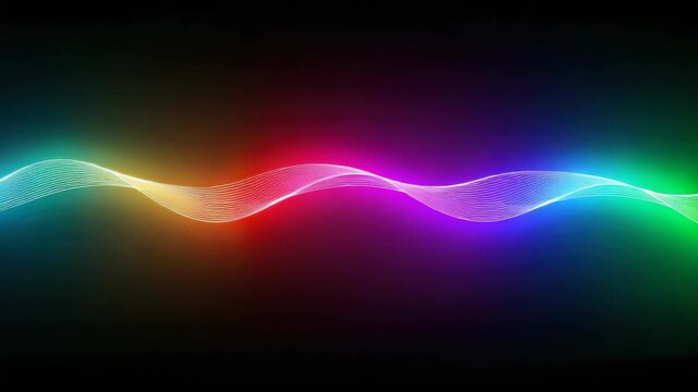 Colorful light wave glowing neon glow rainbow gradient flowing across dark background with glowing