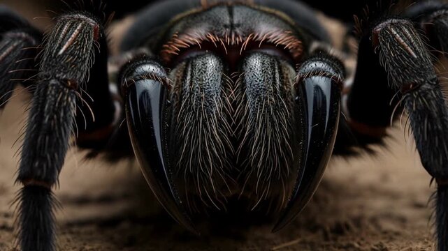 Close Up of Spider Fangs and Hairy Face