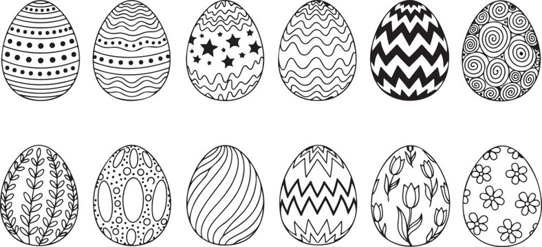 Colorful spring holiday collection featuring a vector set of traditional Easter eggs with floral patterns and artful celebration designs for a bright seasonal gift illustration