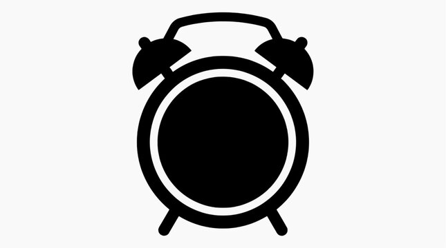 A simple, graphic representation of a classic analog alarm clock, rendered in solid black against a clean backdrop, and a timeless design.