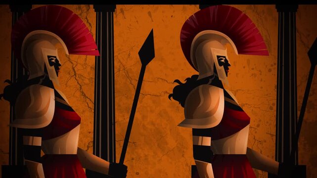 amazon warrior women marching with spears and helmets