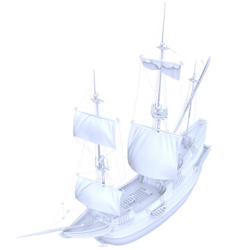 An abstract model of a three-masted ship from the era of sail. A large sailing warship or merchant vessel with three vertical masts. A frigate, barque, or xebec.