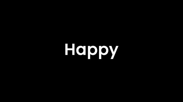 Closeup footage of happy text on black background with glowing effect