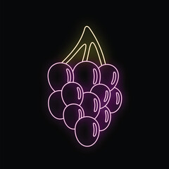 Obraz premium Stylized bunch of grapes with glowing neon outlines on a dark background