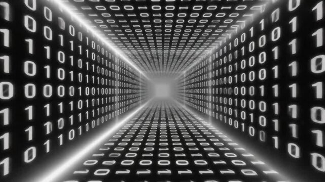 Futuristic Digital Binary Code Tunnel Abstract with Data Flow and Information Technology Visualization