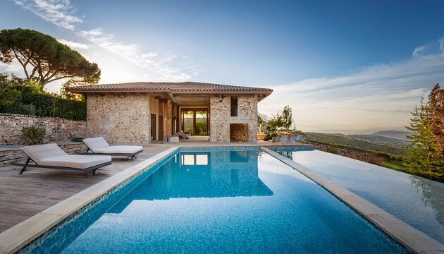 luxury modern stone villa with a swimming pool vacation mediterranean