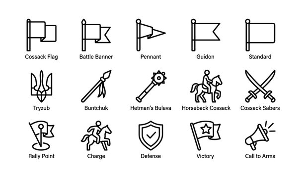 Cossack and flag icons displayed in grid on white background