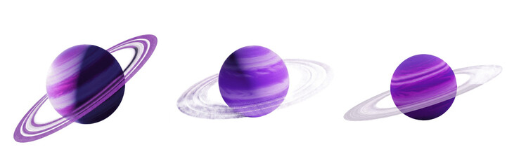 Set of Deep Space Purple Planet with Saturn Ring Cosmic Celestial Body with Isolated on White Background, PNG © Photo