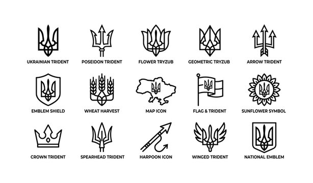 Various trident and national emblem icons arranged in grid