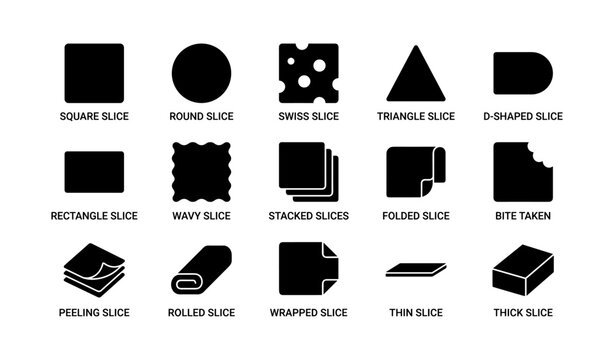 Assorted slice shape icons displayed in grid on white background