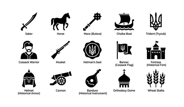 Cossack and historical military icons arranged in grid layout