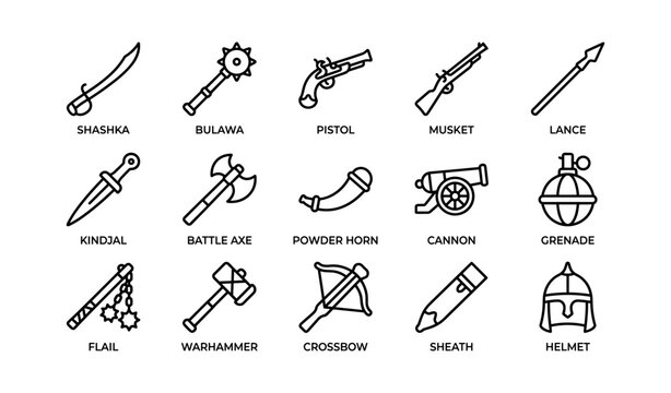 Historical weapon icons showing medieval and early firearms