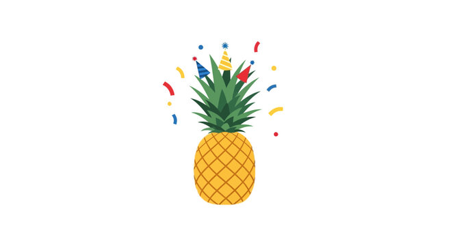 Pineapple Party Celebration with Confetti and Party Hats