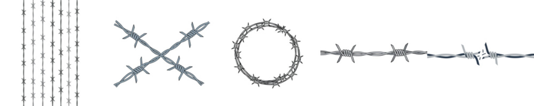 Security Fence Barbed Wire Elements Bundle for Industrial Border Vector Design