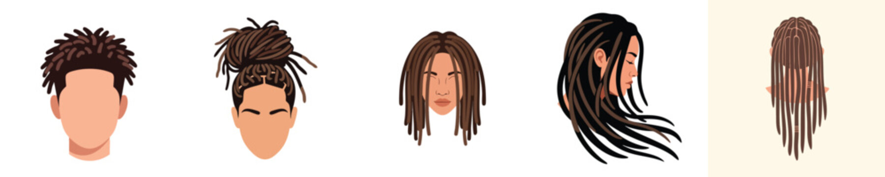 Fashion Dreadlocks Hairstyle Vector Illustration Bundle for Modern Beauty Character Design