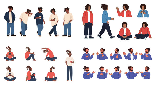 Casual Dreadlocks Character Vector Bundle for Urban Lifestyle People Illustration Design
