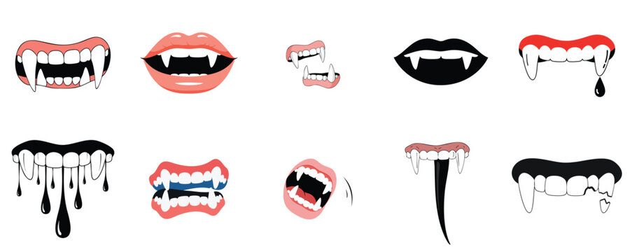 Vampire Fangs and Dracula Mouth Vector Collection for Halloween Horror Design