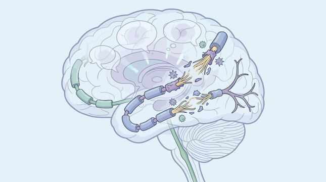 Illustration of a brain with neurons and synapses in a medical context