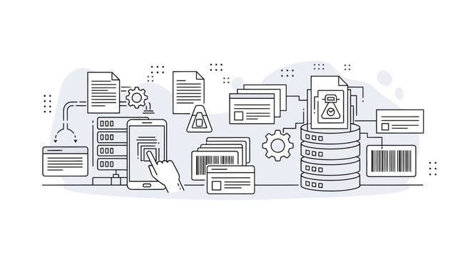 Data processing and digital document management vector illustration