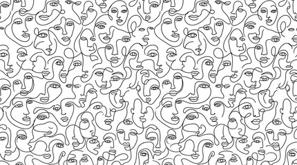 Obraz premium Abstract minimalist human faces continuous line art pattern