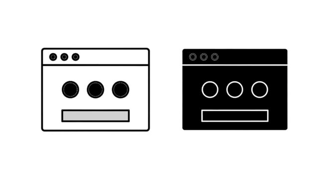 Minimal black silhouette icon, simple flat vector, bold black shape, no, no shading web browser window icon set, simple outline and solid style on a, flat icon style