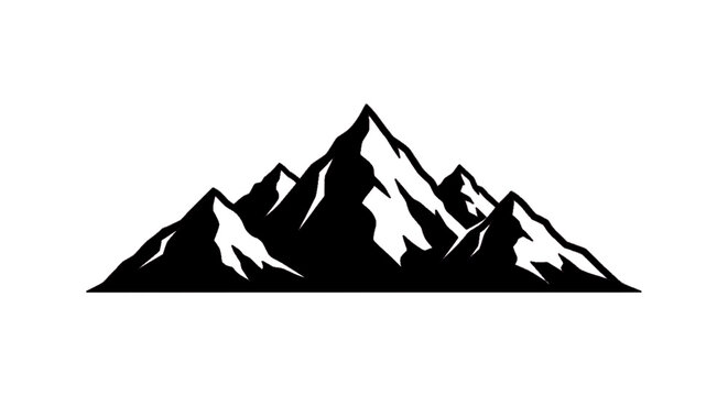 Minimal black silhouette icon, simple flat vector, bold black shape, no, no shading black and white mountain range silhouette on a, flat icon style