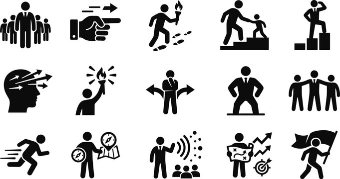 Business and leadership icons with people in various actions and professions