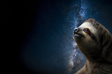 Obraz premium 星空を眺めるナマケモノ | A sloth gazing at the starry sky Generative AI