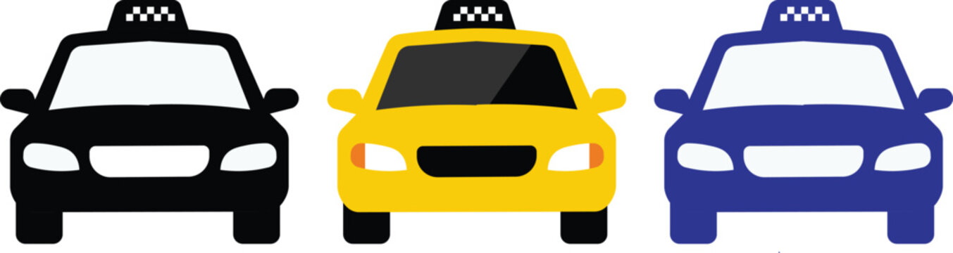Taxi service icon set in flat solid and silhouette styles for transportation app navigation and urban travel design