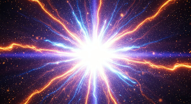 Explosion of Cosmic Energy with Electric Rays and Particles
