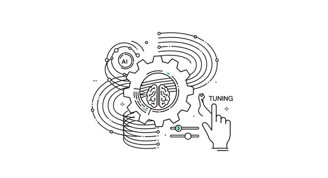 Artificial intelligence model tuning concept with brain gear and manual adjustment icon.