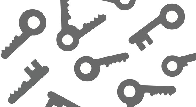 Scattered Vintage Keys Pattern Isolated on White Background