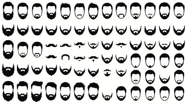 A comprehensive collection of black silhouette featuring various men's facial hair styles, beards, and mustaches in a grid layout