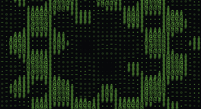 Cyberpunk green matrix glitch texture. dark background, bright green glowing dots, vertical data lines, digital noise. for futuristic sci fi web layouts, hacker screen. vector graphic.