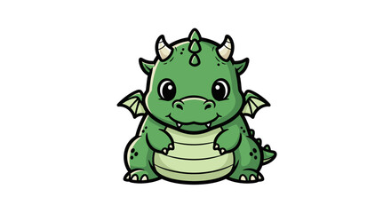 Fototapeta premium Cartoon dragon illustration green creature with wings on white background