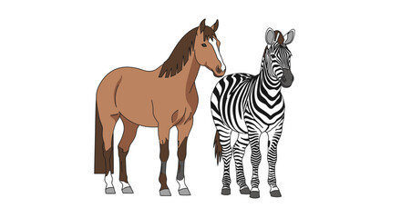 Naklejka premium Cartoon horse and zebra illustration isolated on white background