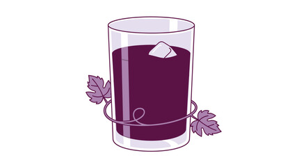 Obraz premium Refreshing purple beverage in a glass with ice and grapevine decoration