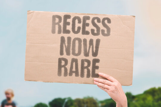"Recess Now Rare" School recess time has been dramatically reduced in favor of academic instruction. RECESS. REDUCED. ACADEMIC. INSTRUCTION. SCHOOL.