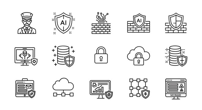 Icons depicting cybersecurity measures and firewall protection demonstrate the robust defense mechanisms required for safeguarding sensitive digital infrastructure.