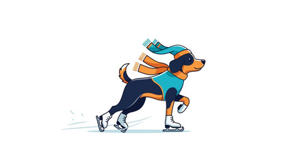 Fototapeta premium Cute dog wearing winter clothes ice skating.