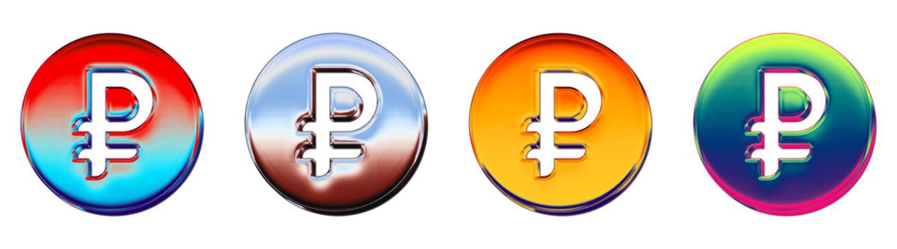 3D icon bundle crystal style - ruble 2. Finance banking investment and money management. High quality render design. Modern minimal illustration style.