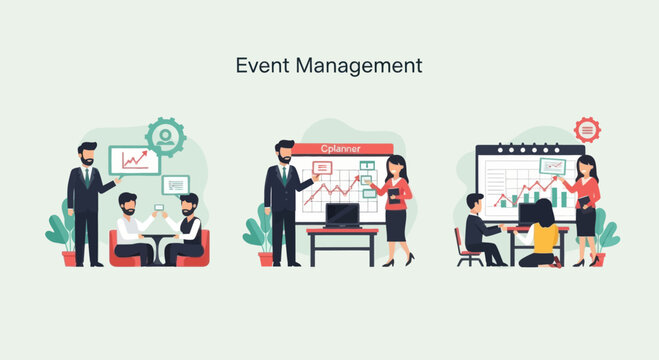 Event Management Team Planning Strategy with Charts and Data Analysis