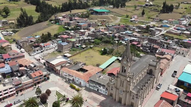 G&aacute;meza, Boyac&aacute; - Colombia. March 2, 2026. Aerial drone view of the municipality, located 2,750 meters above sea level.