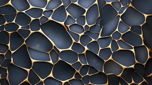 Watch as shapes and lines come together, showing a blend of dark colors and golden outlines. This display offers a study of textures and design elements.