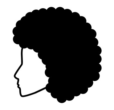 Afro hairstyle silhouette profile view, curly hair shape volume structure simple outline for icon, avatar, logo, minimal beauty, fashion graphic