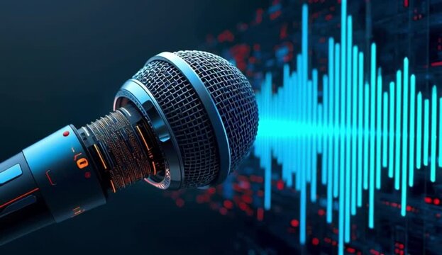 microphone on the sound mixer A cutting-edge microphone infused with AI technology, this innovative device seamlessly integrates text and sound waves created with generative ai