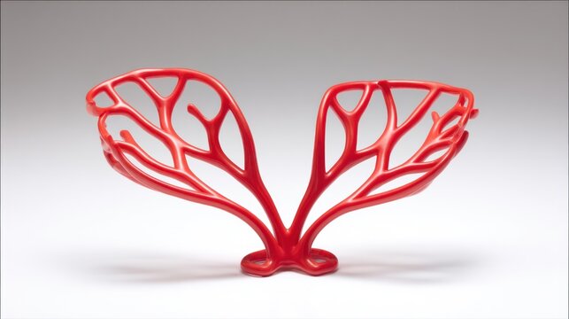 Red vascular system model against a neutral background showing circulatory anatomy