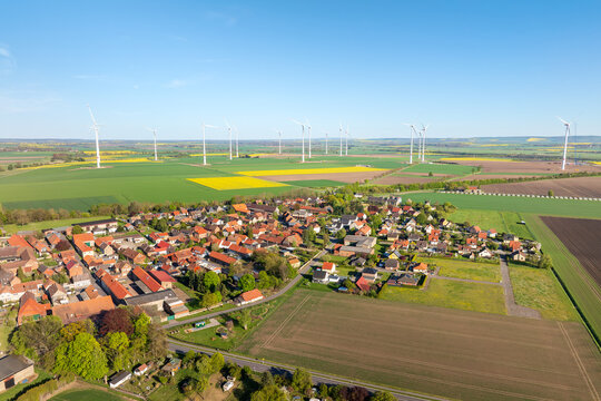 S&ouml;llingen and wind turbines in Helmstedt district, Lower Saxony, Germany